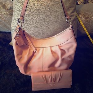 Coach bag and matching Coach wallet. Pink leather